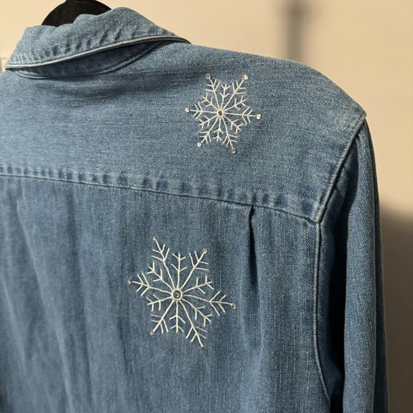 Vintage Quacker Factory Rhinestone Snowflake Denim Button Down - Size Medium - Picture 10 of 10